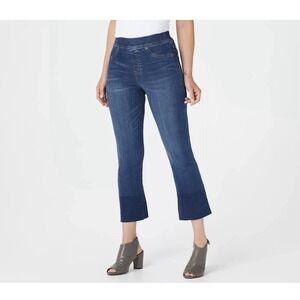 Spanx Pants Womens Sz XL Blue Flare Pull On Cropped 20231R Slimming Raw Hem